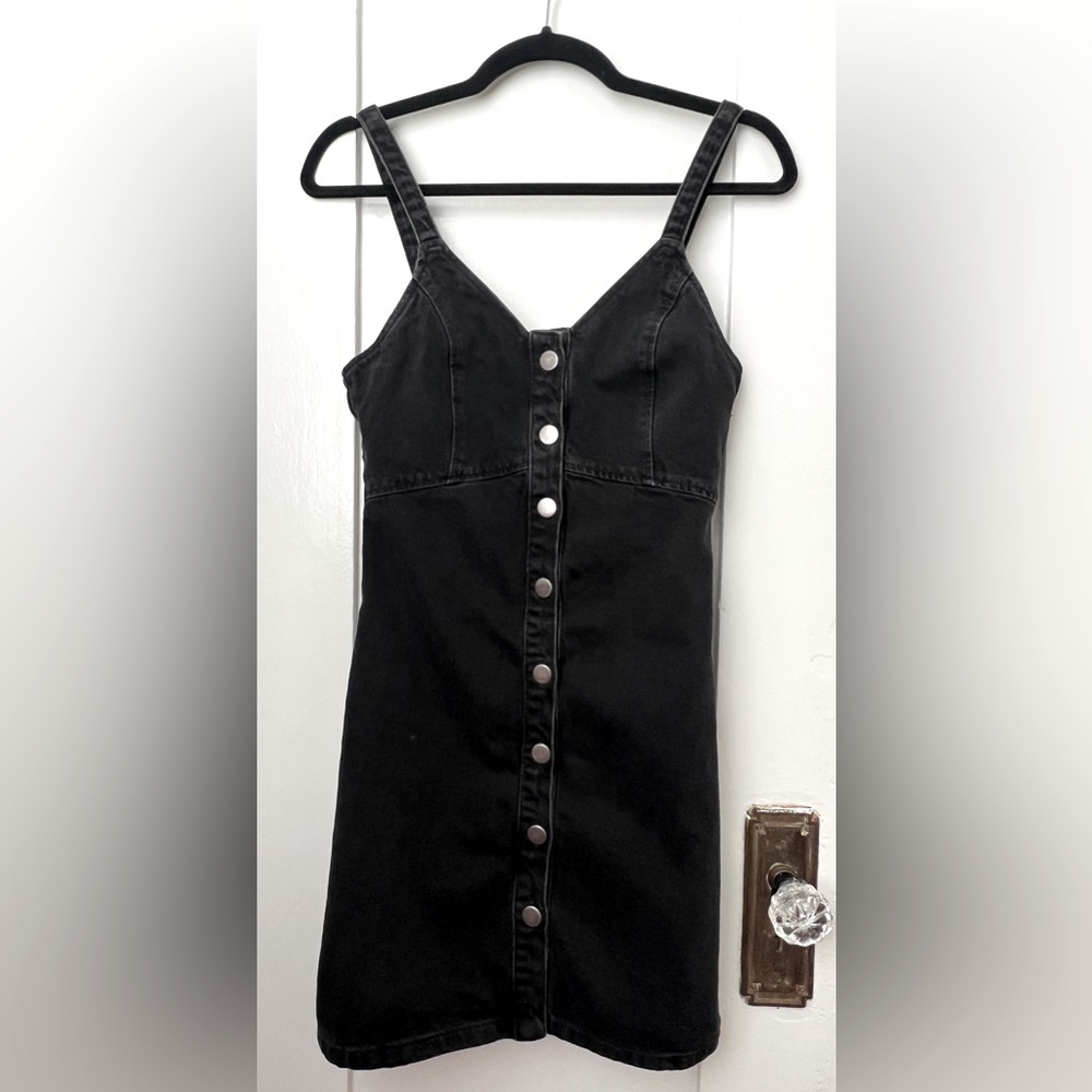 Topshop Moto washed black denim mini dress